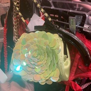 Sequin Embellished Green Women's Bag